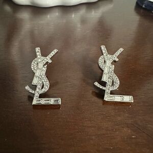 Saint Lauren YSL Earrings Silver with Crystals
